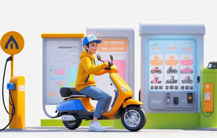 Electric Scooter Charging Station 3D Character Design Illustration
